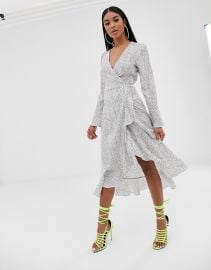 Pretty Lavish midi wrap frill dress in polka dot   ASOS at Asos